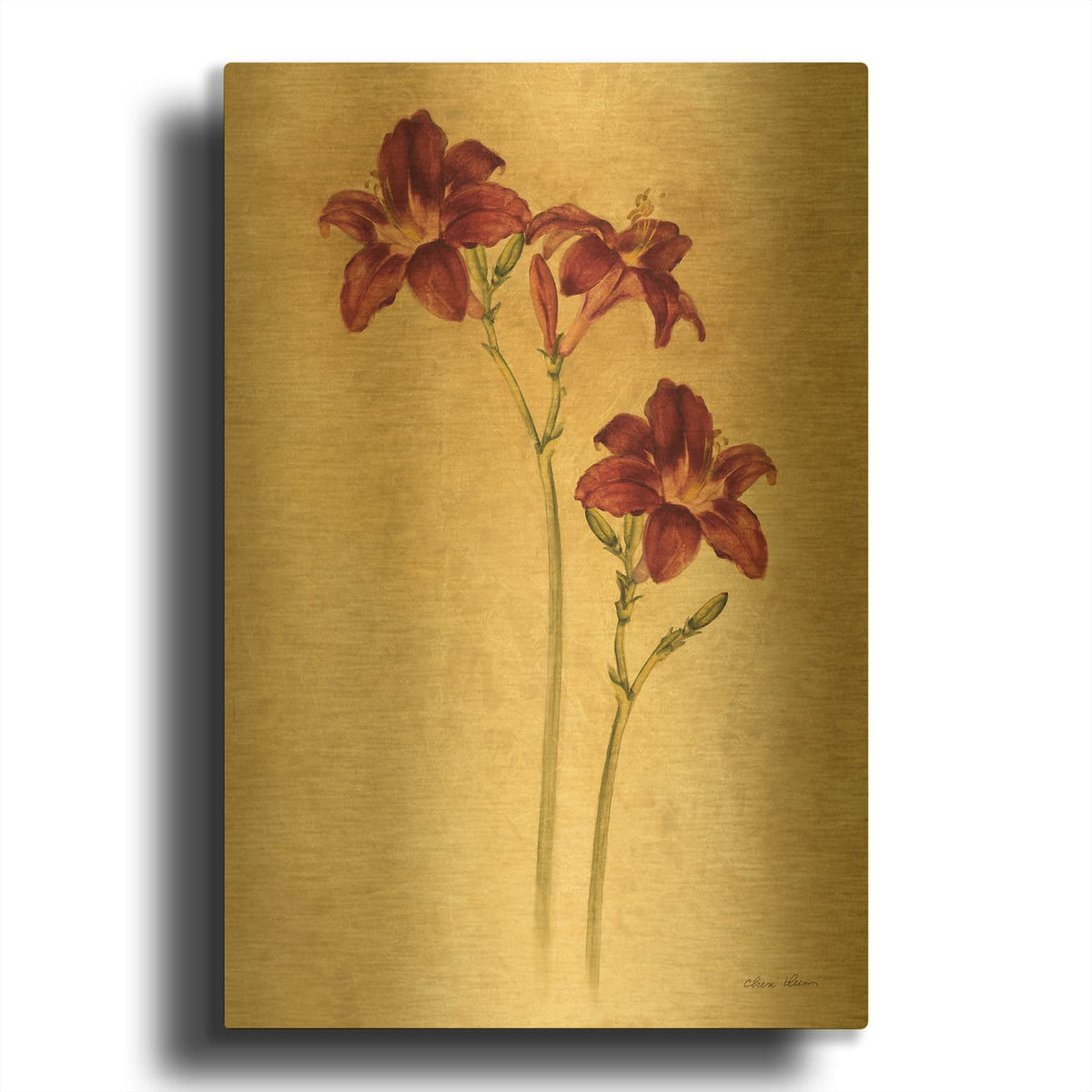 'Red Day Lily' By Cheri Blum Gold Metal Wall Art