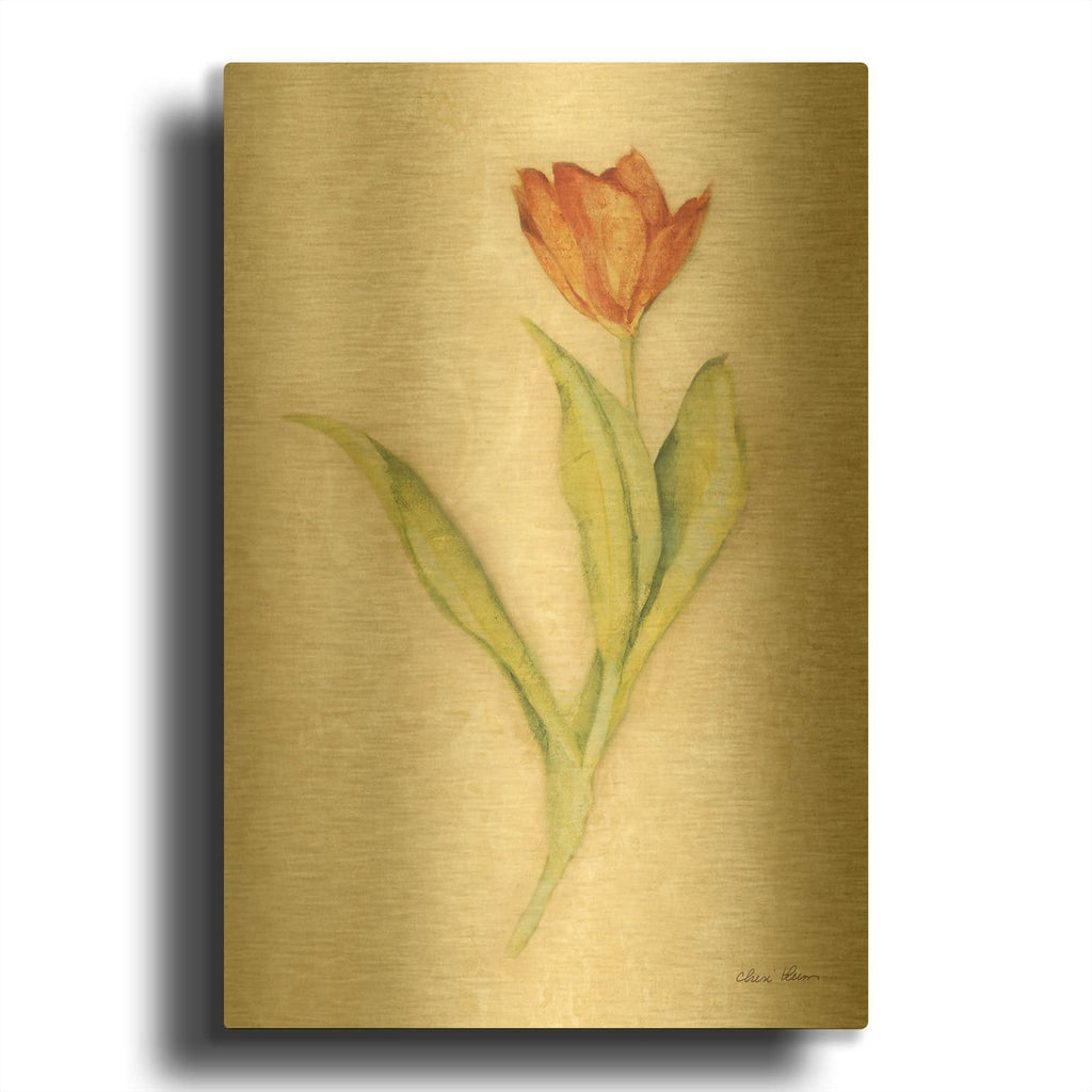 'Red Tulip Stem' By Cheri Blum Gold Metal Wall Art