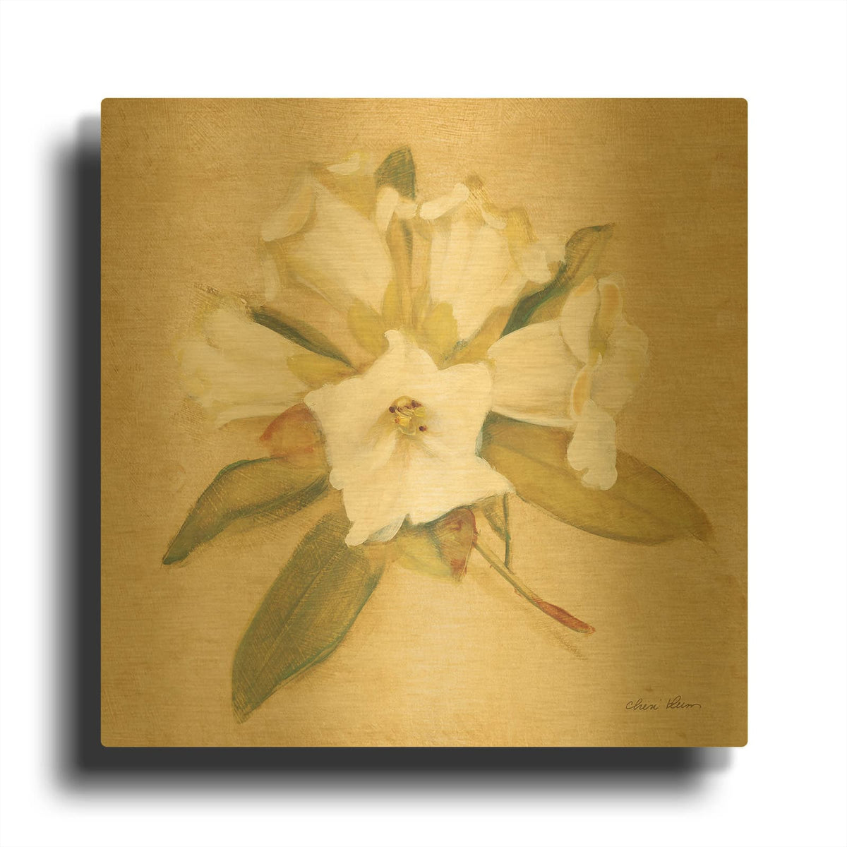 'Rhododendron' By Cheri Blum Gold Metal Wall Art