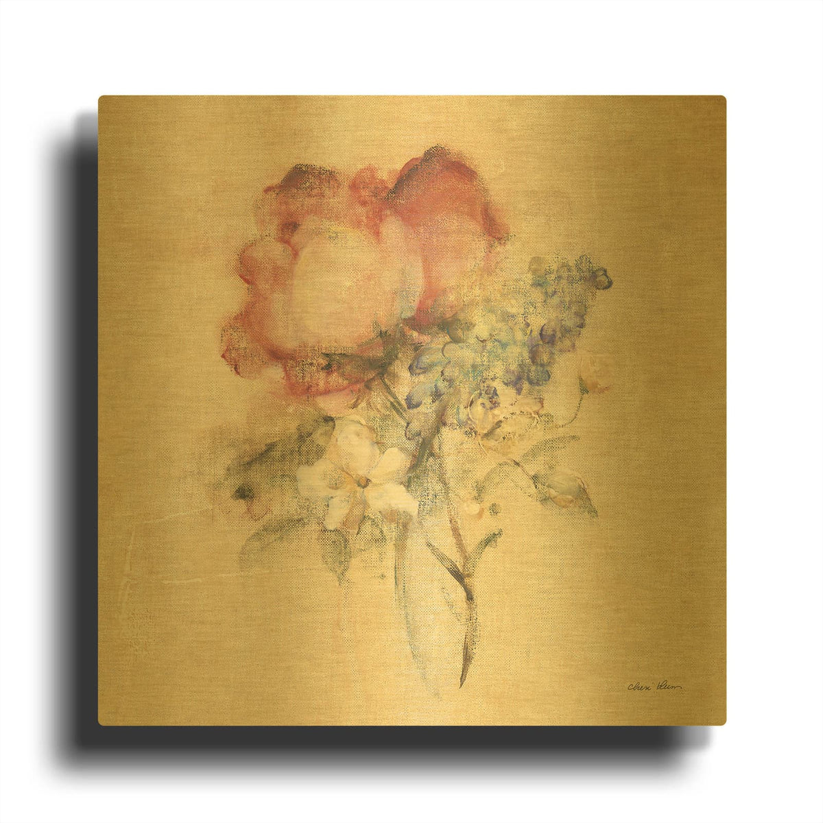 'Rose Nosegay' By Cheri Blum Gold Metal Wall Art