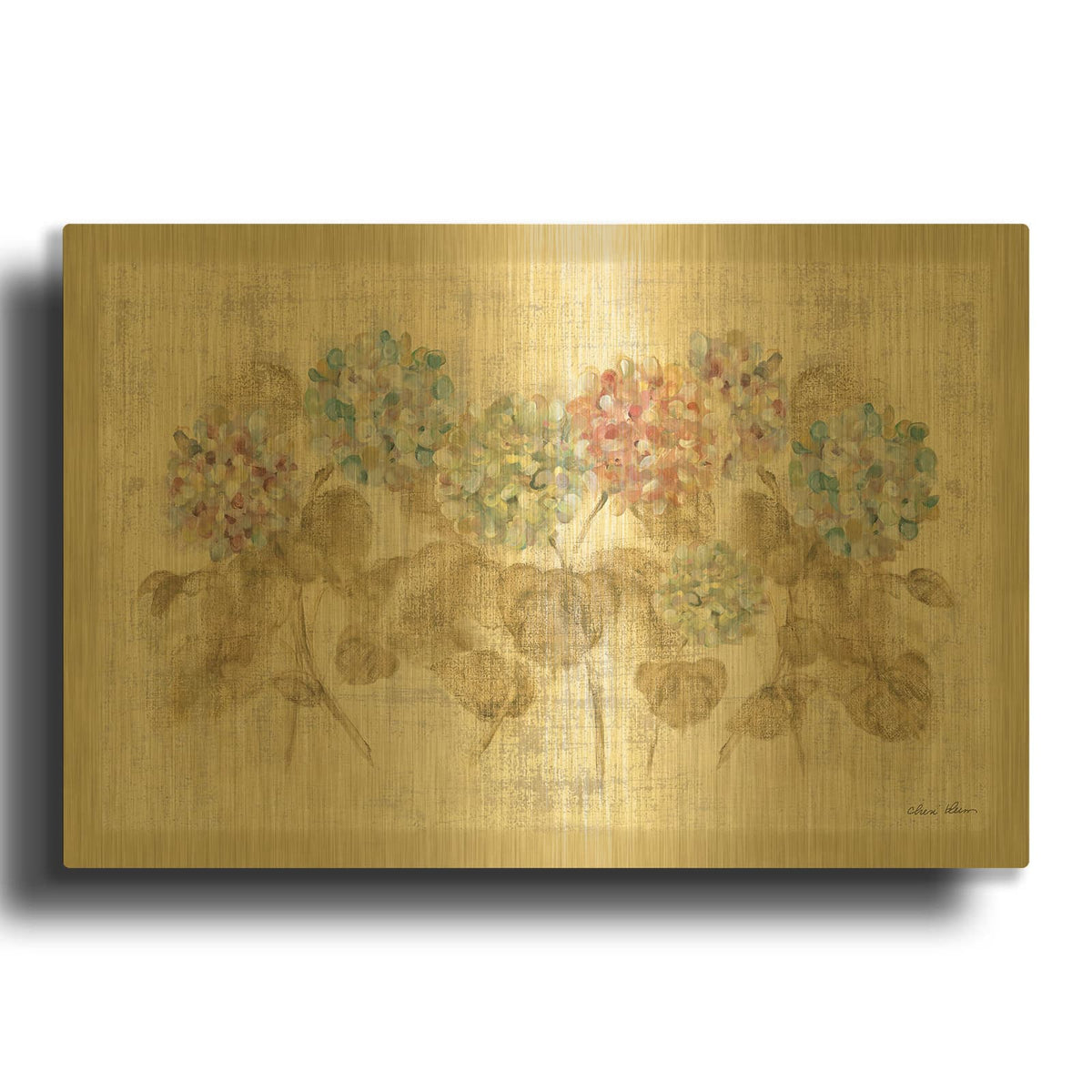 'Row Of Hydrangea' By Cheri Blum Gold Metal Wall Art