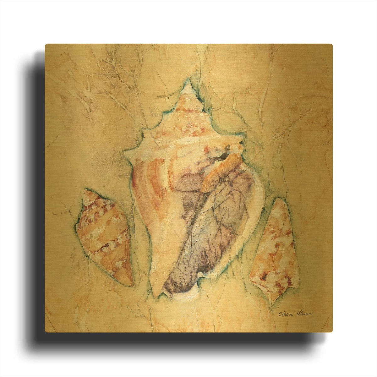 'Shells 3' By Cheri Blum Gold Metal Wall Art