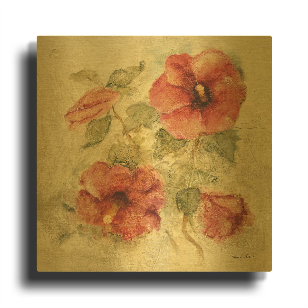 'Soft Hibiscus 1' By Cheri Blum Gold Metal Wall Art