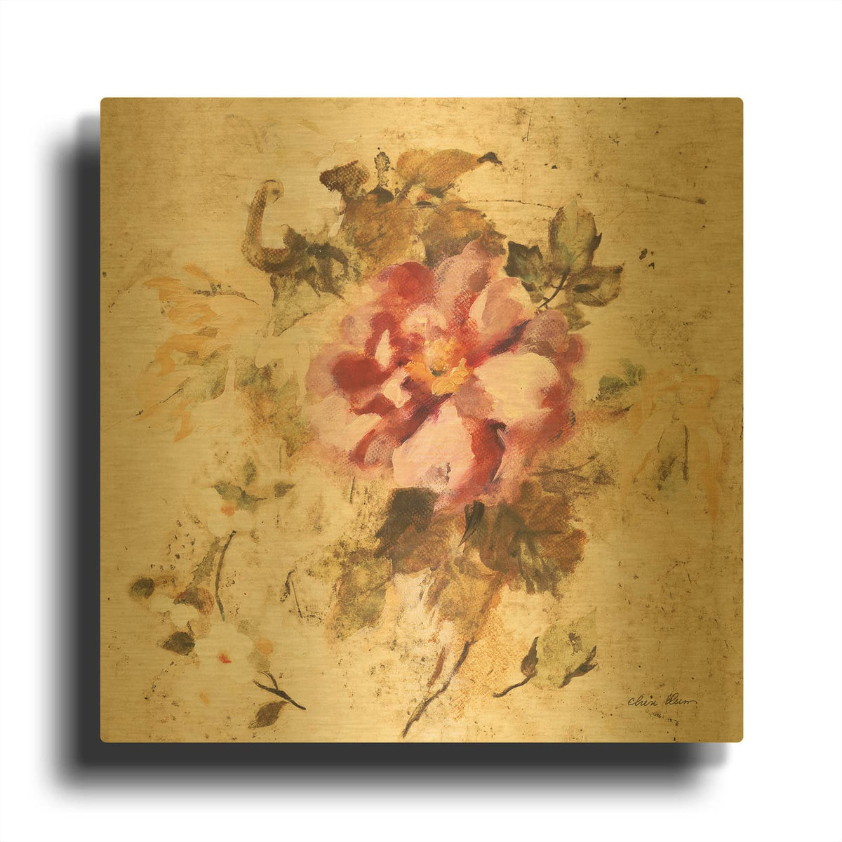 'Spring Roses 1' By Cheri Blum Gold Metal Wall Art