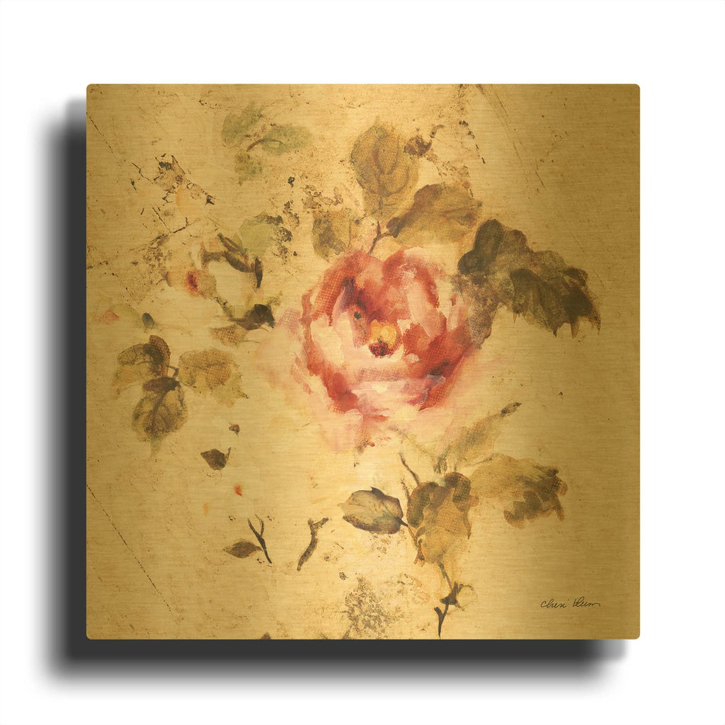 'Spring Roses 2' By Cheri Blum Gold Metal Wall Art