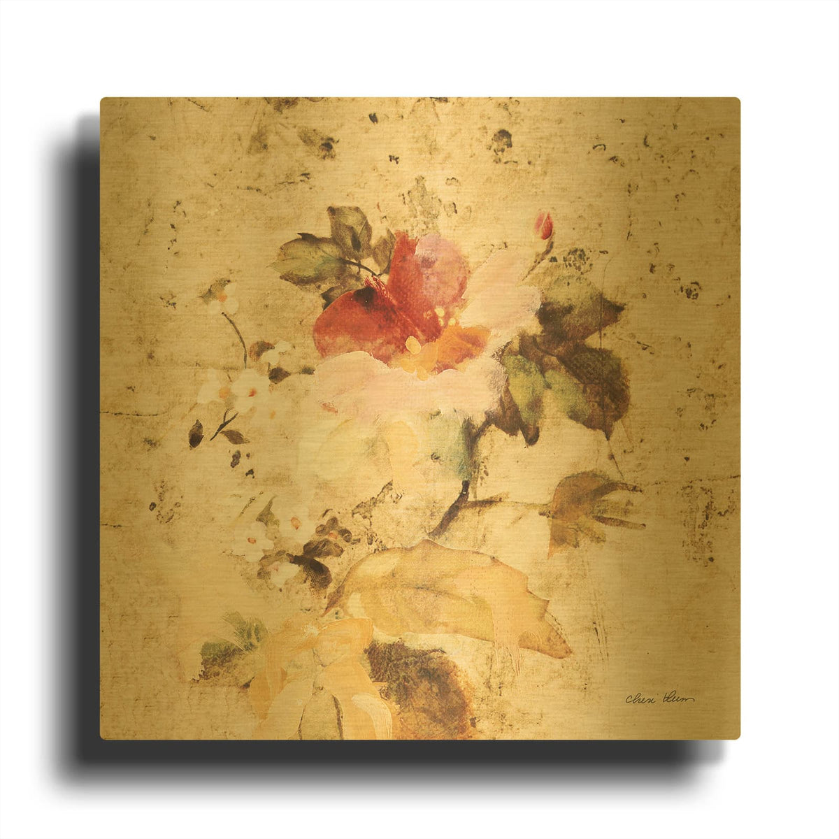 'Spring Roses 4' By Cheri Blum Gold Metal Wall Art