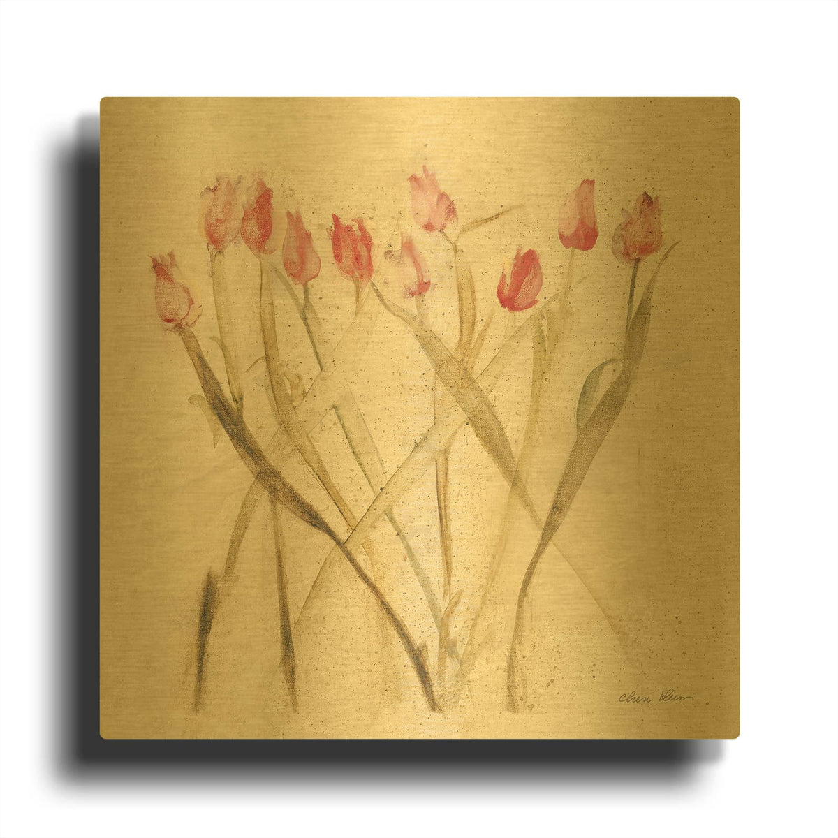 'Stems Of Red Tulips' By Cheri Blum Gold Metal Wall Art