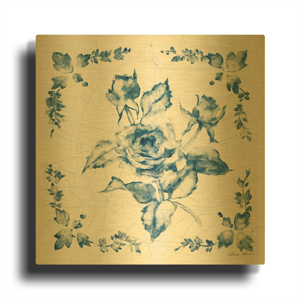 'Swedish Tile 2 Blue' By Cheri Blum Gold Metal Wall Art