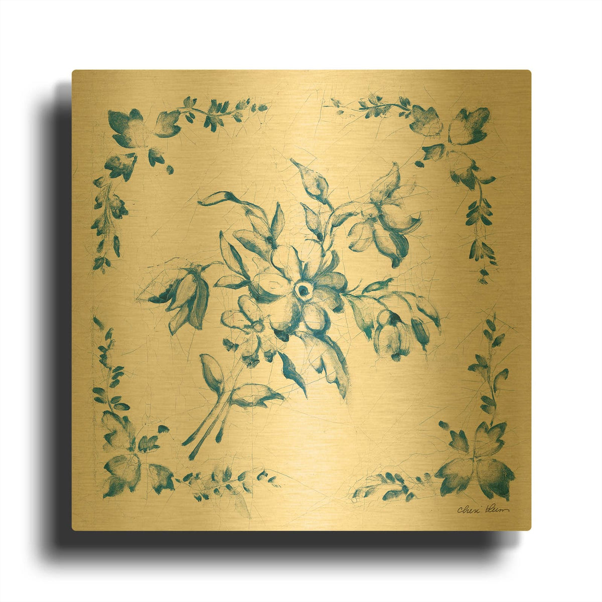 'Swedish Tile 3 Blue' By Cheri Blum Gold Metal Wall Art