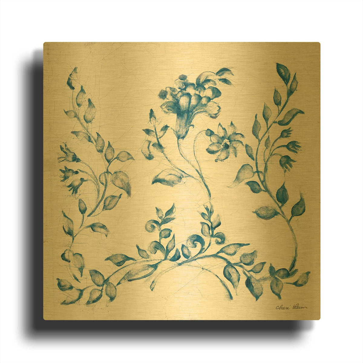 'Swedish Tile 4 Blue' By Cheri Blum Gold Metal Wall Art