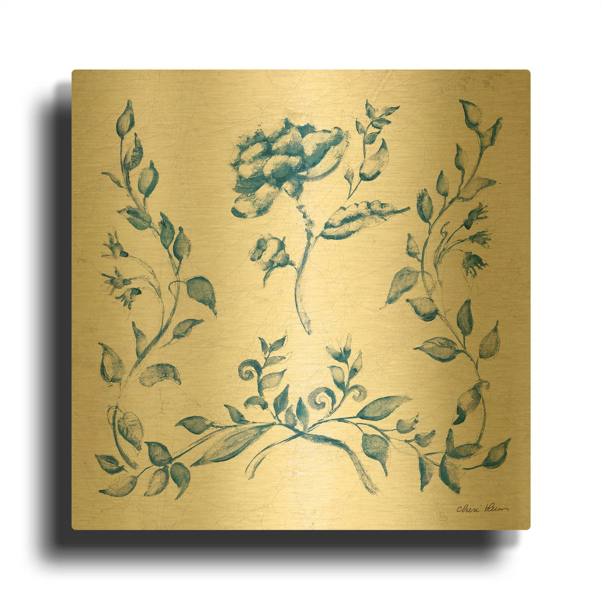 'Swedish Tile I Blue' By Cheri Blum Gold Metal Wall Art