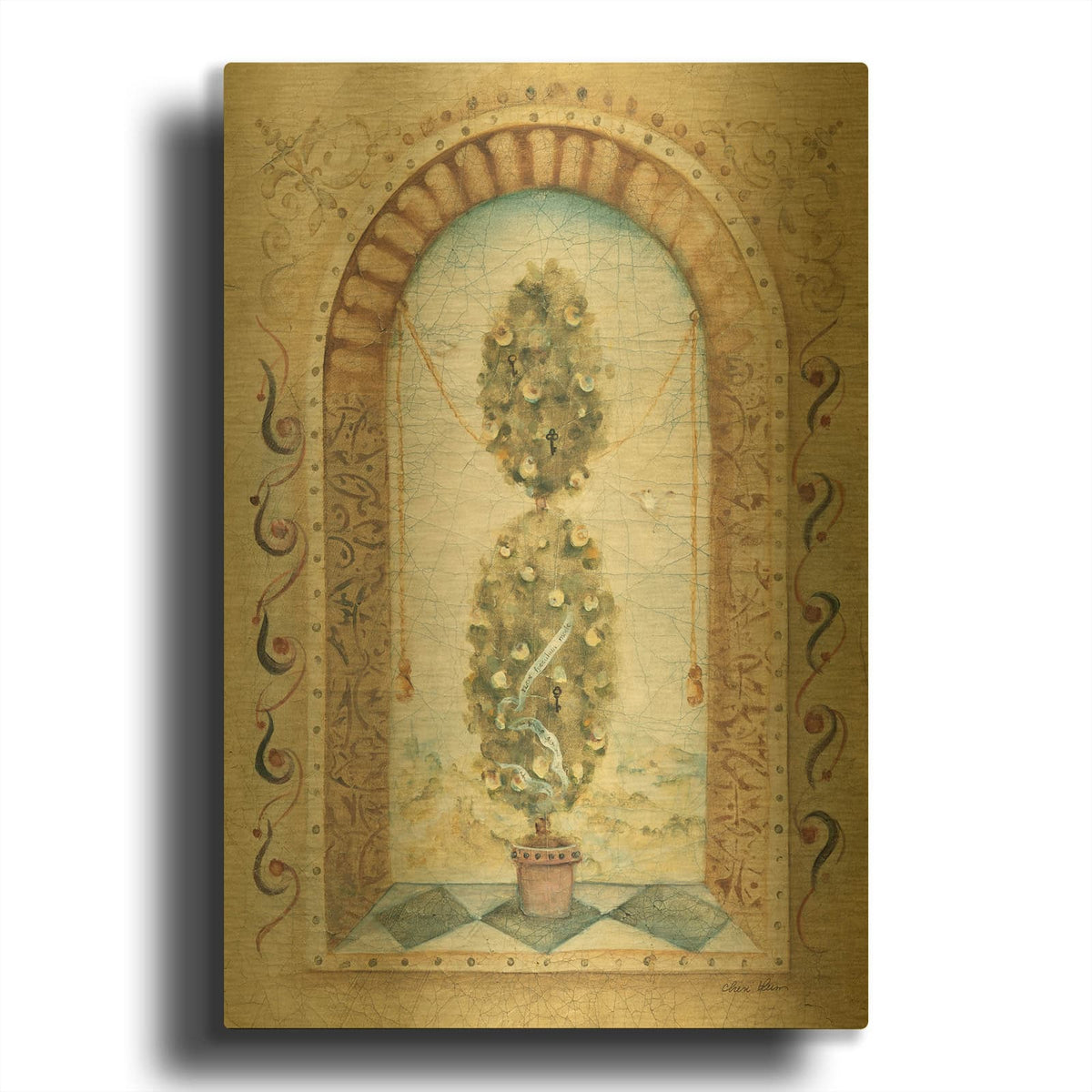 'Topiary Fresco 1' By Cheri Blum Gold Metal Wall Art