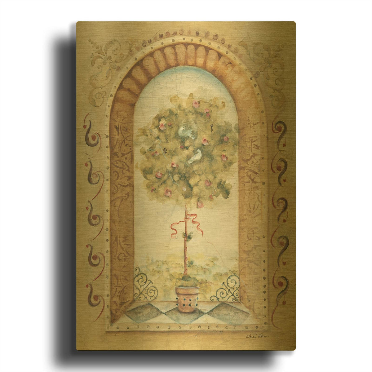 'Topiary Fresco 2' By Cheri Blum Gold Metal Wall Art