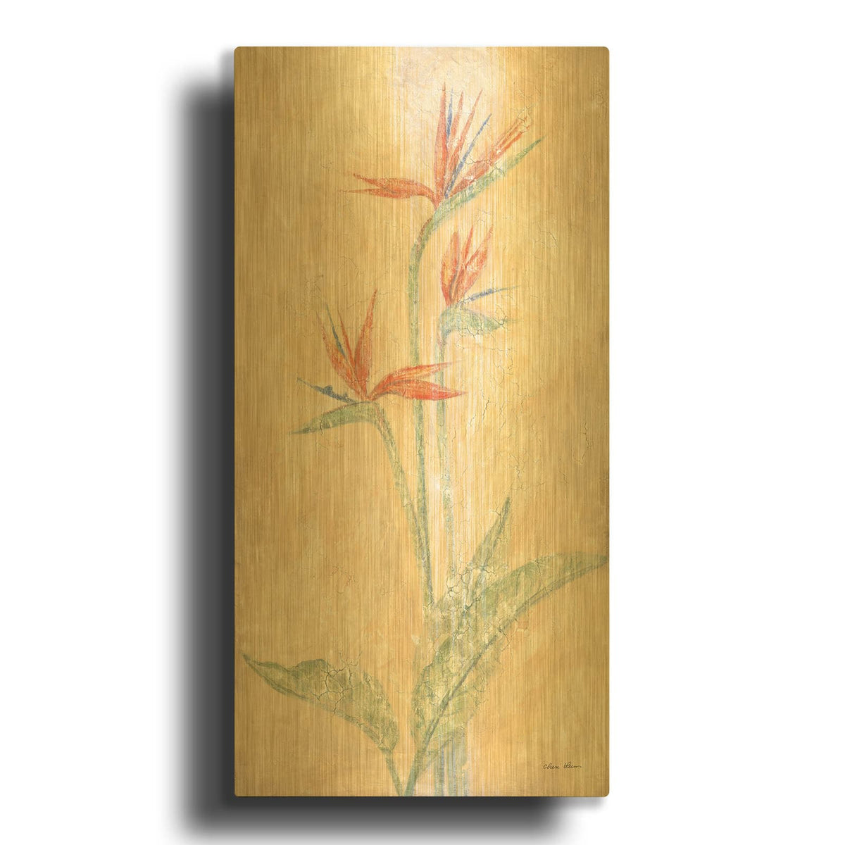'Tropical Flowers 1' By Cheri Blum Gold Metal Wall Art