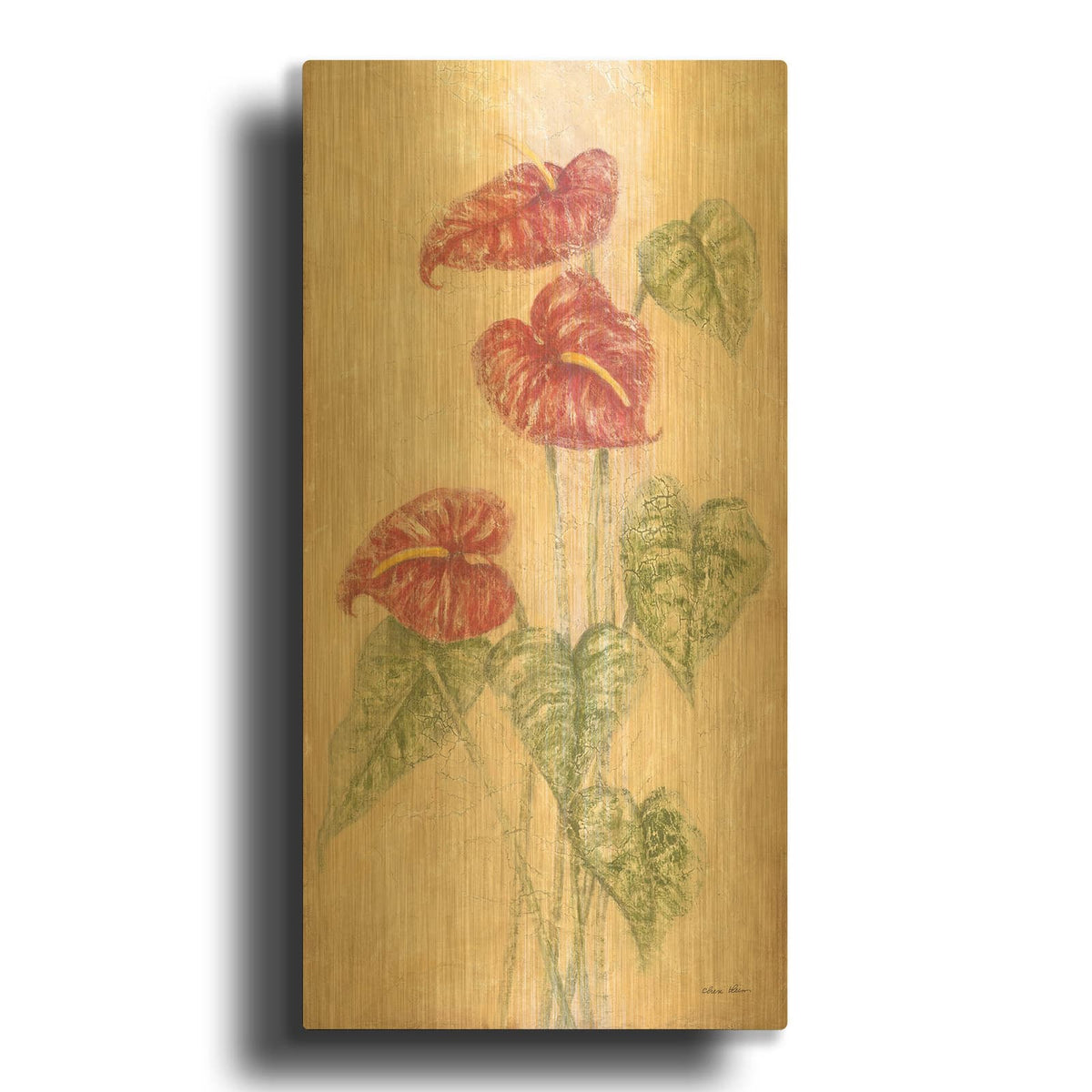 'Tropical Flowers 4' By Cheri Blum Gold Metal Wall Art