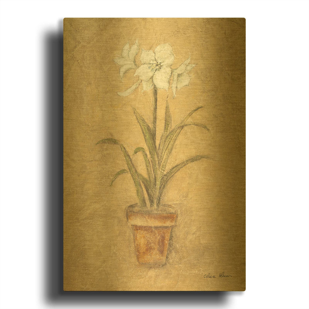 'White Amaryllis 1' By Cheri Blum Gold Metal Wall Art