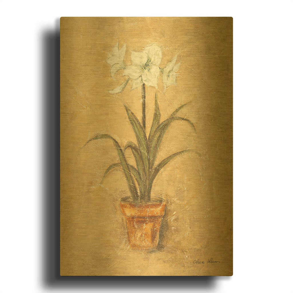 'White Amaryllis 2' By Cheri Blum Gold Metal Wall Art