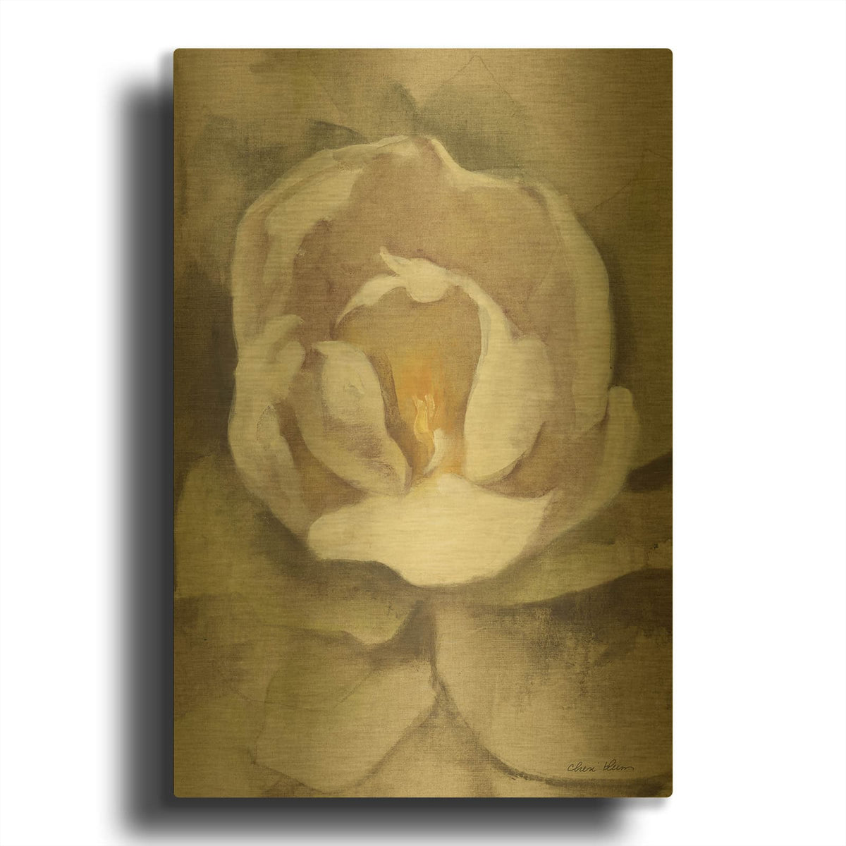 'White Blossom Crop' By Cheri Blum Gold Metal Wall Art