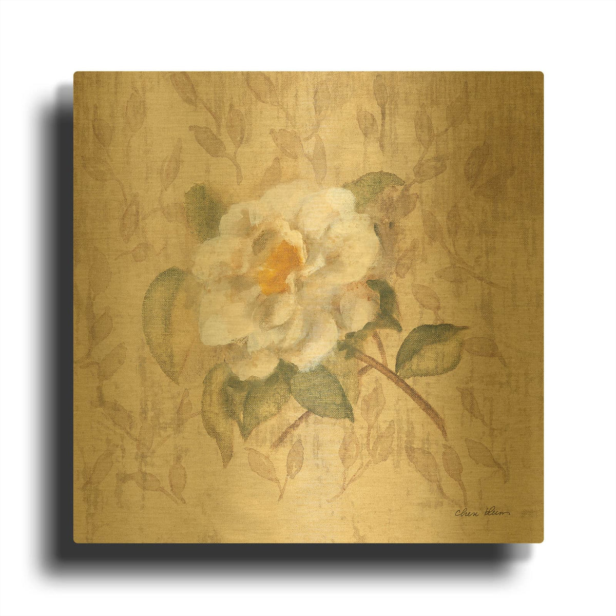 'White Floral 1' By Cheri Blum Gold Metal Wall Art