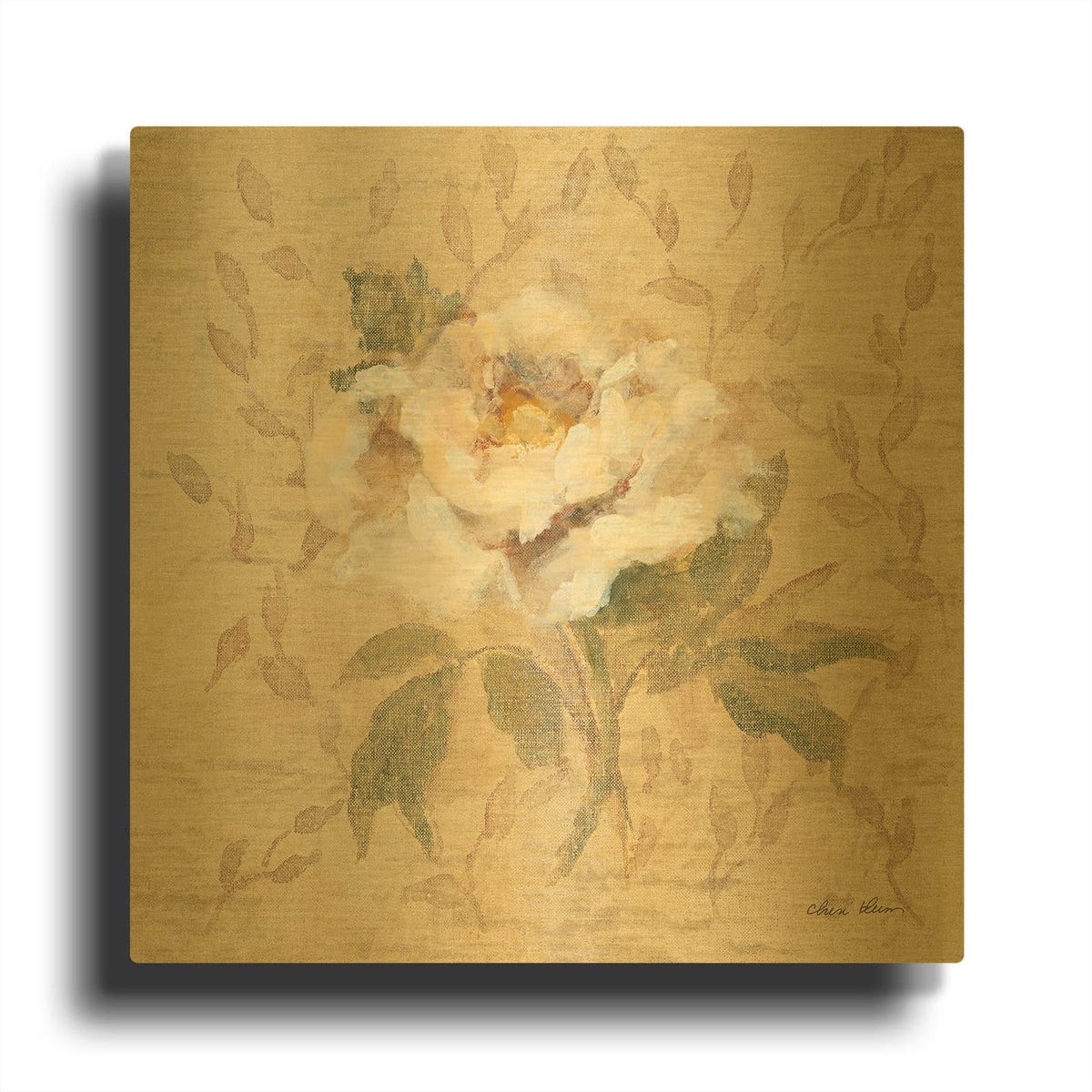 'White Floral 2' By Cheri Blum Gold Metal Wall Art
