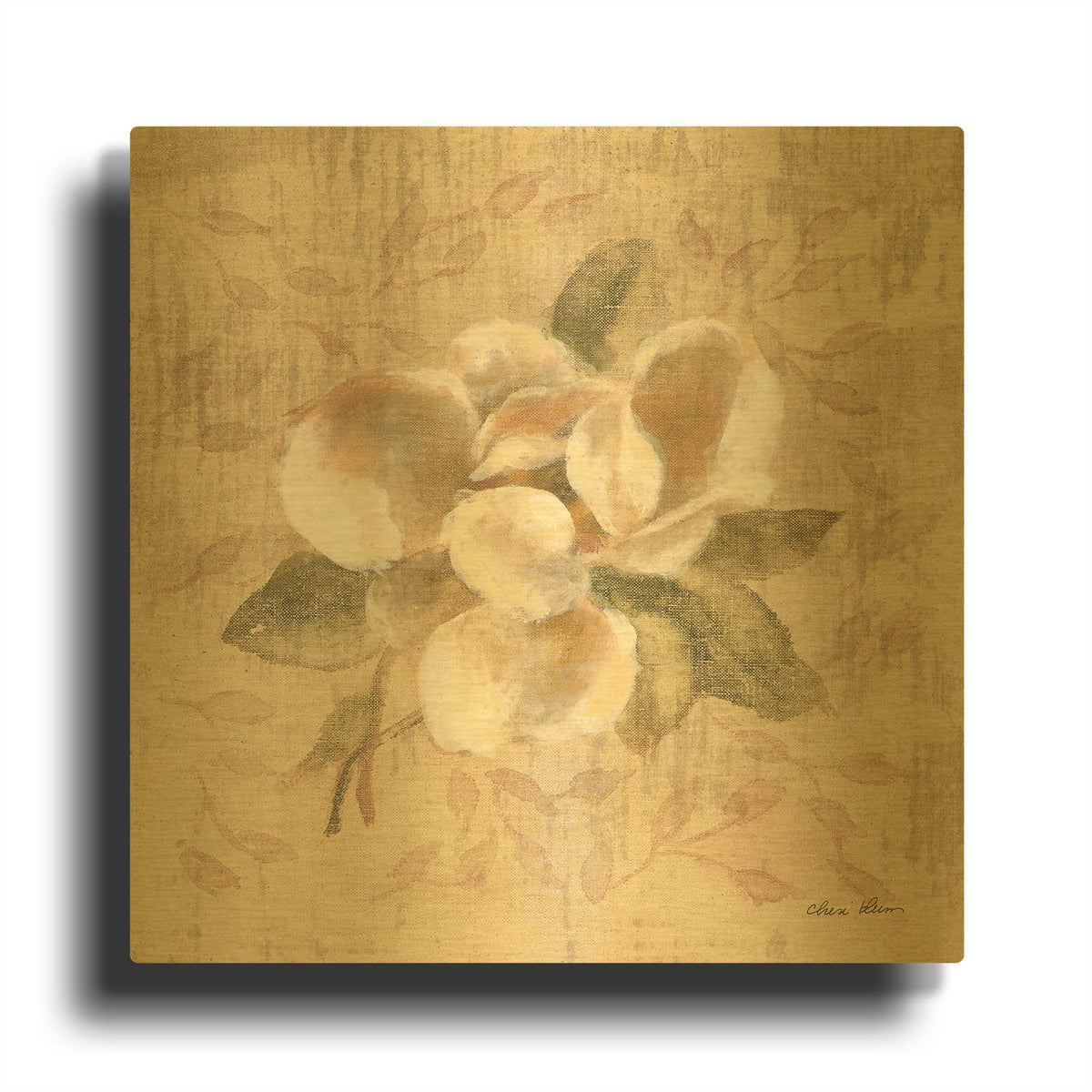 'White Floral 3' By Cheri Blum Gold Metal Wall Art