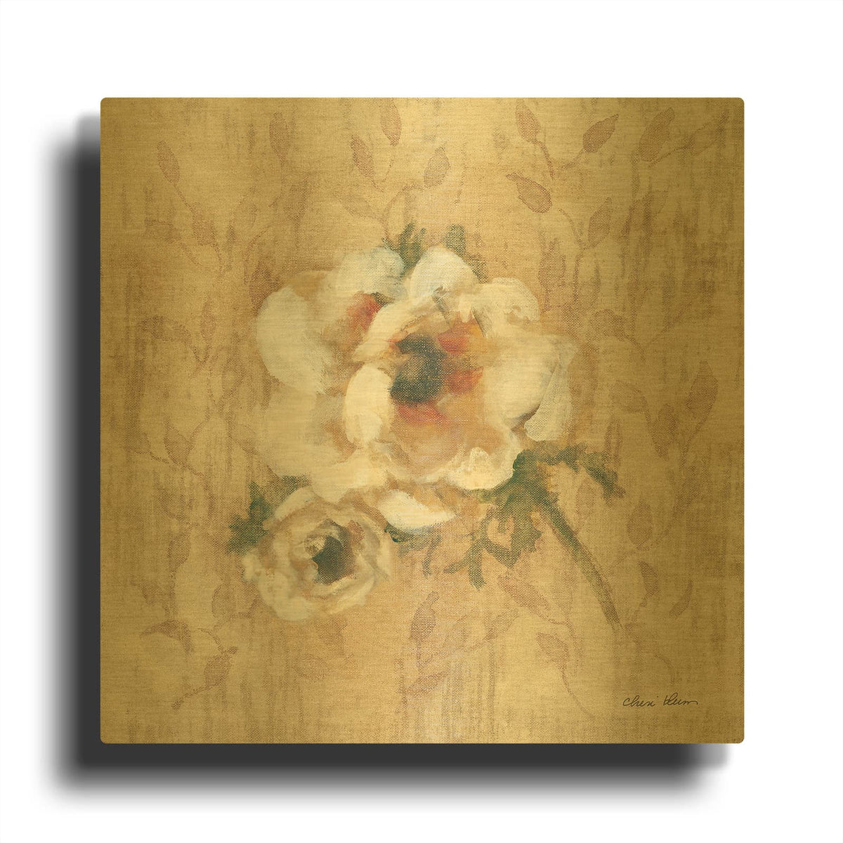 'White Floral 4' By Cheri Blum Gold Metal Wall Art