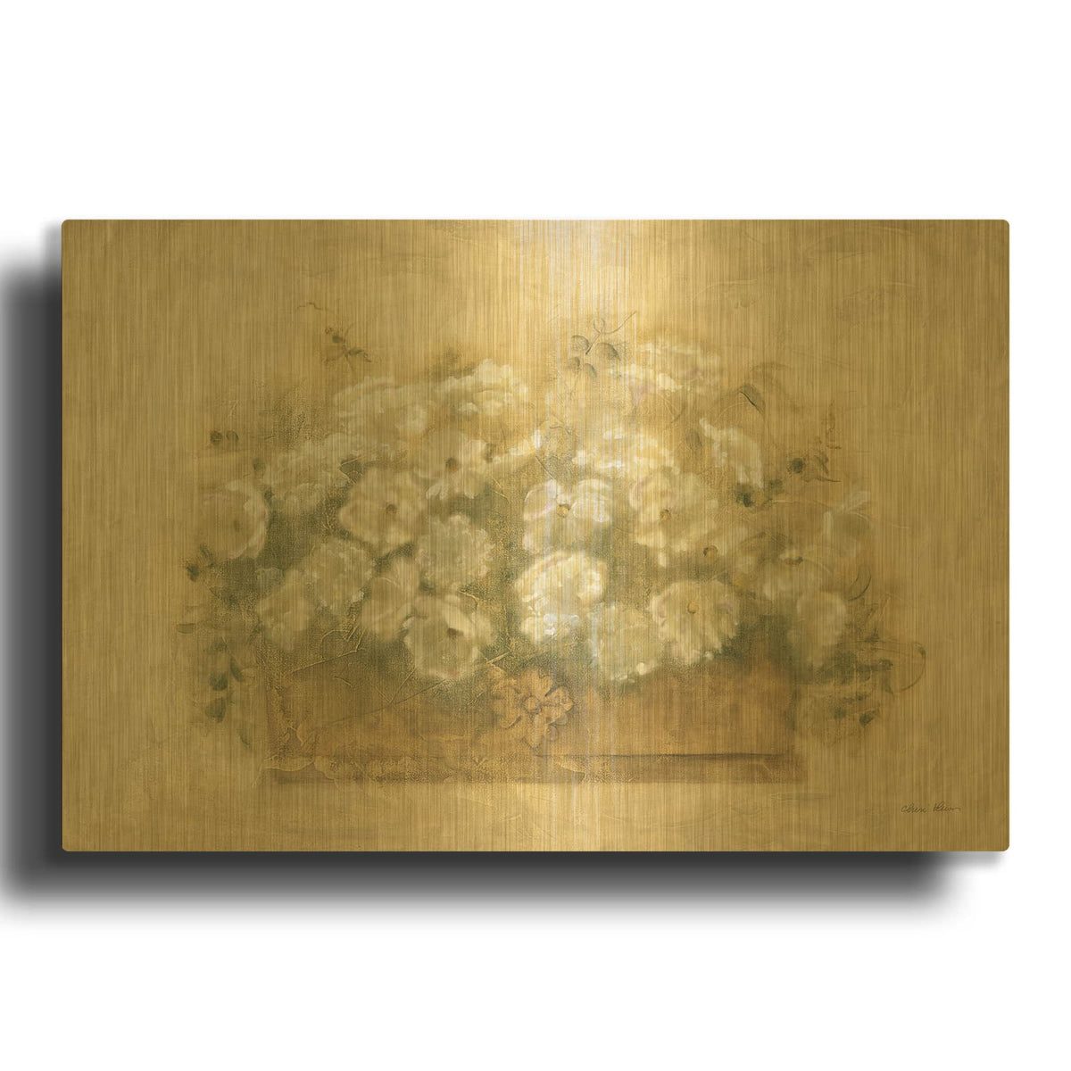 'White Floral Bouquet 1' By Cheri Blum Gold Metal Wall Art