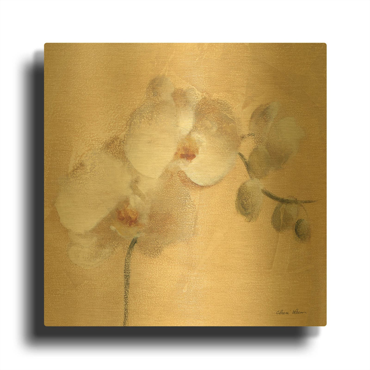 'White Orchid Crop' By Cheri Blum Gold Metal Wall Art