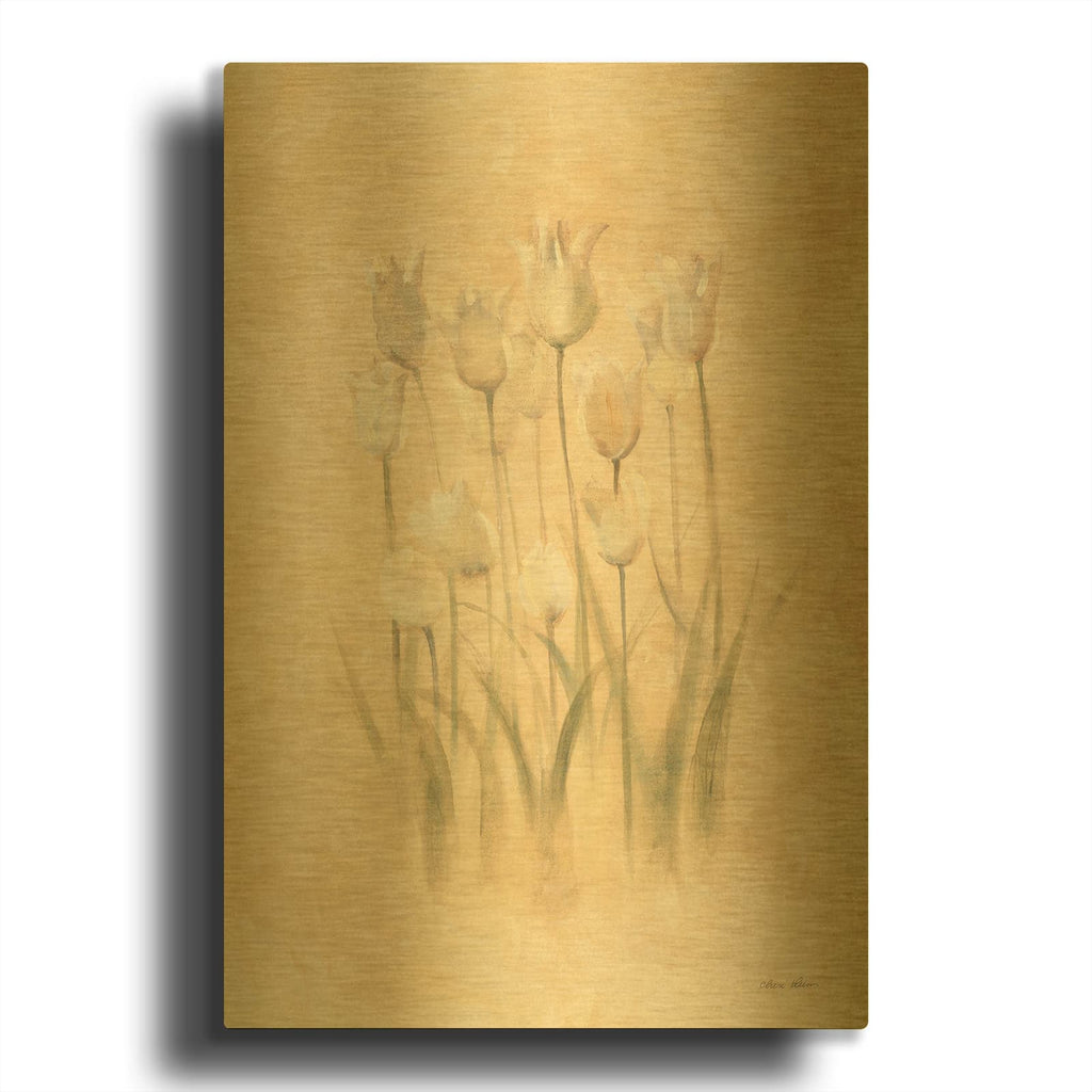 'White Triumphator Tulips' By Cheri Blum Gold Metal Wall Art