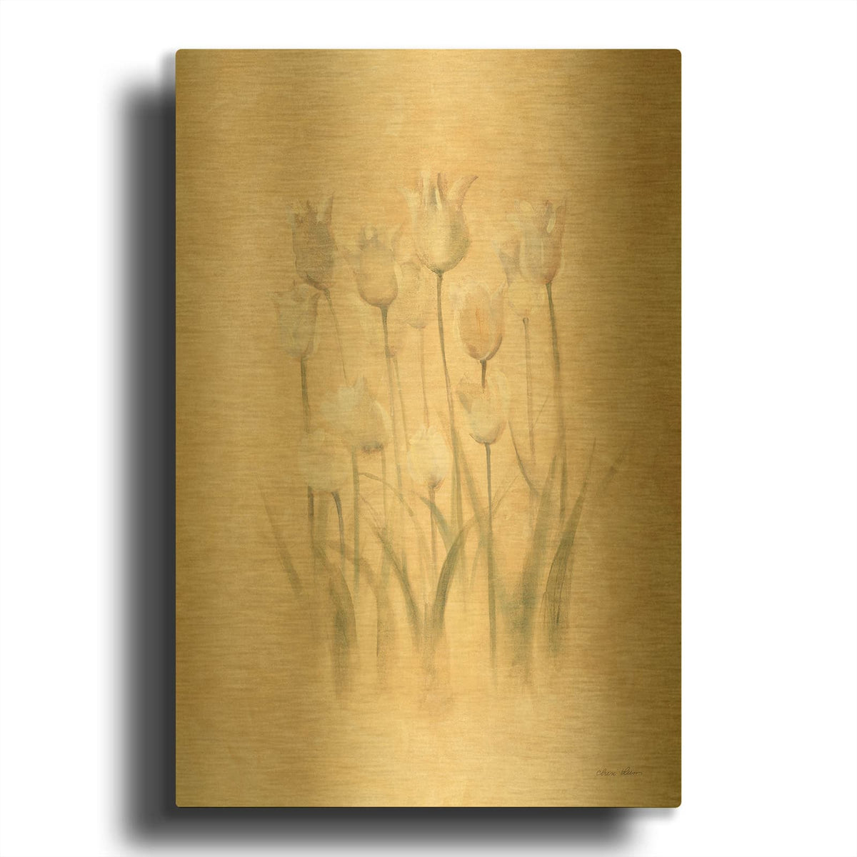 'White Triumphator Tulips' By Cheri Blum Gold Metal Wall Art