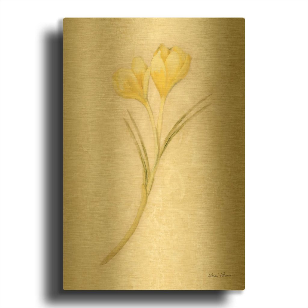 'Yellow Crocus Stem' By Cheri Blum Gold Metal Wall Art
