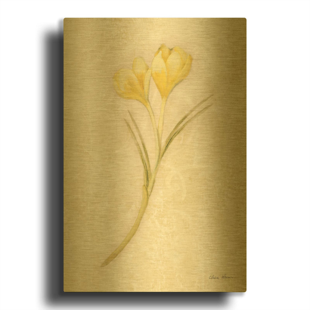 'Yellow Crocus Stem' By Cheri Blum Gold Metal Wall Art