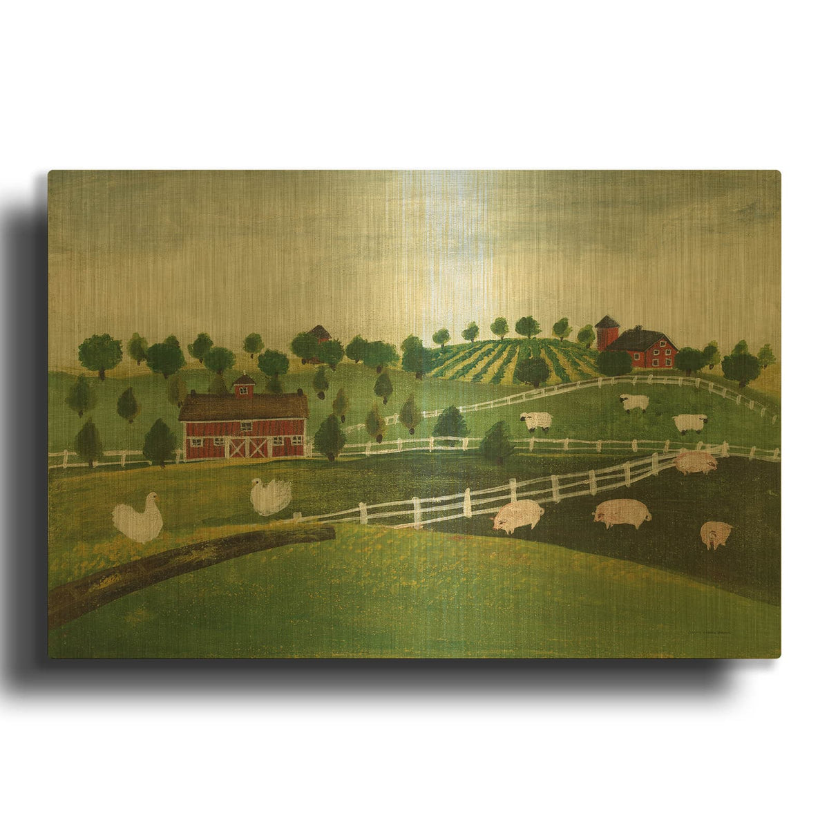 'A Day At The Farm I Bright' By David Carter Brown Gold Metal Wall Art