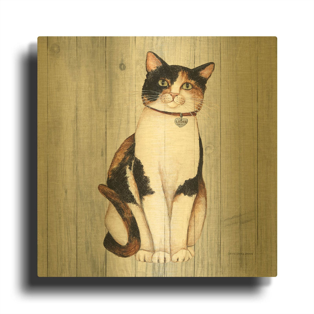 'Country Kitty 3 On Wood' By David Carter Brown Gold Metal Wall Art