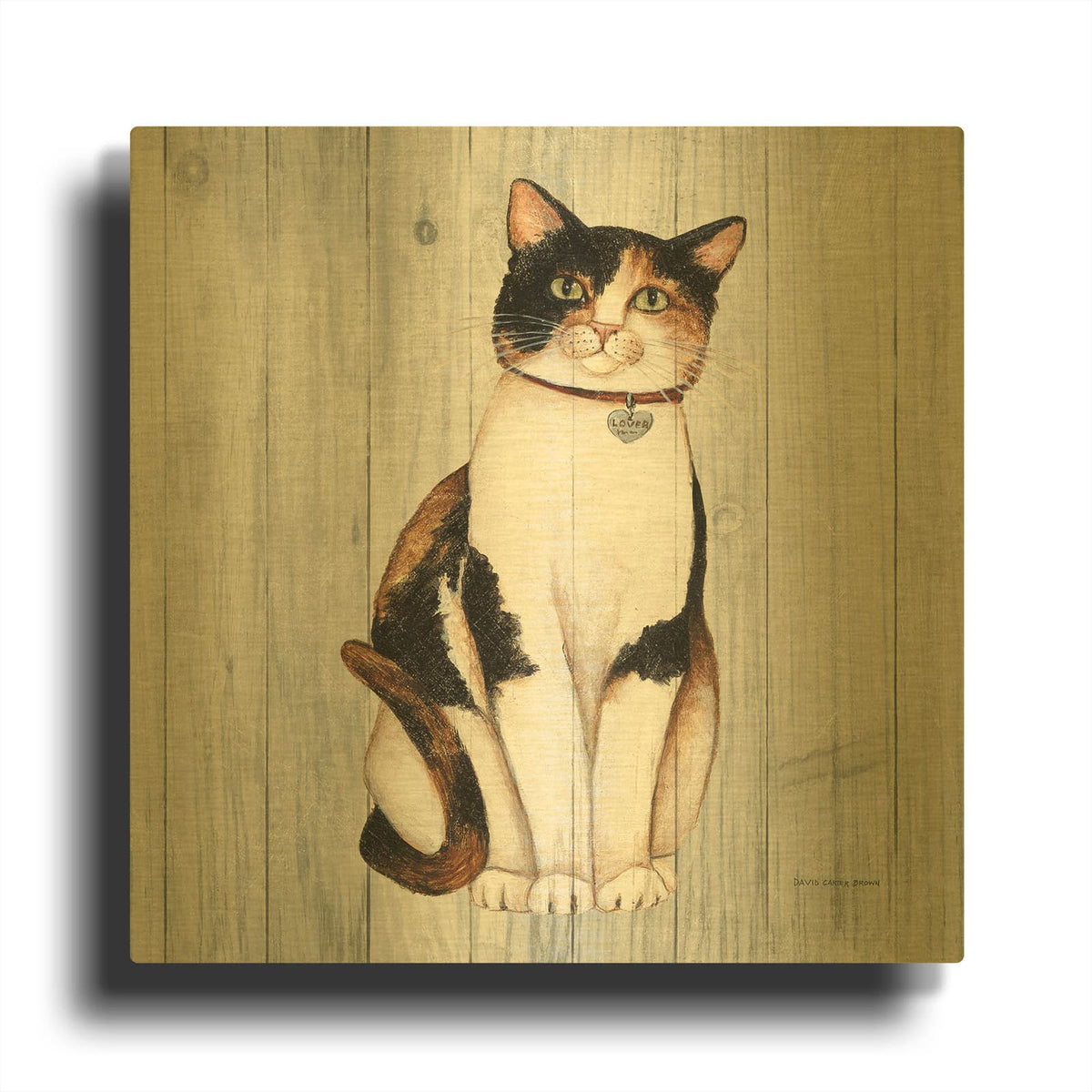 'Country Kitty 3 On Wood' By David Carter Brown Gold Metal Wall Art