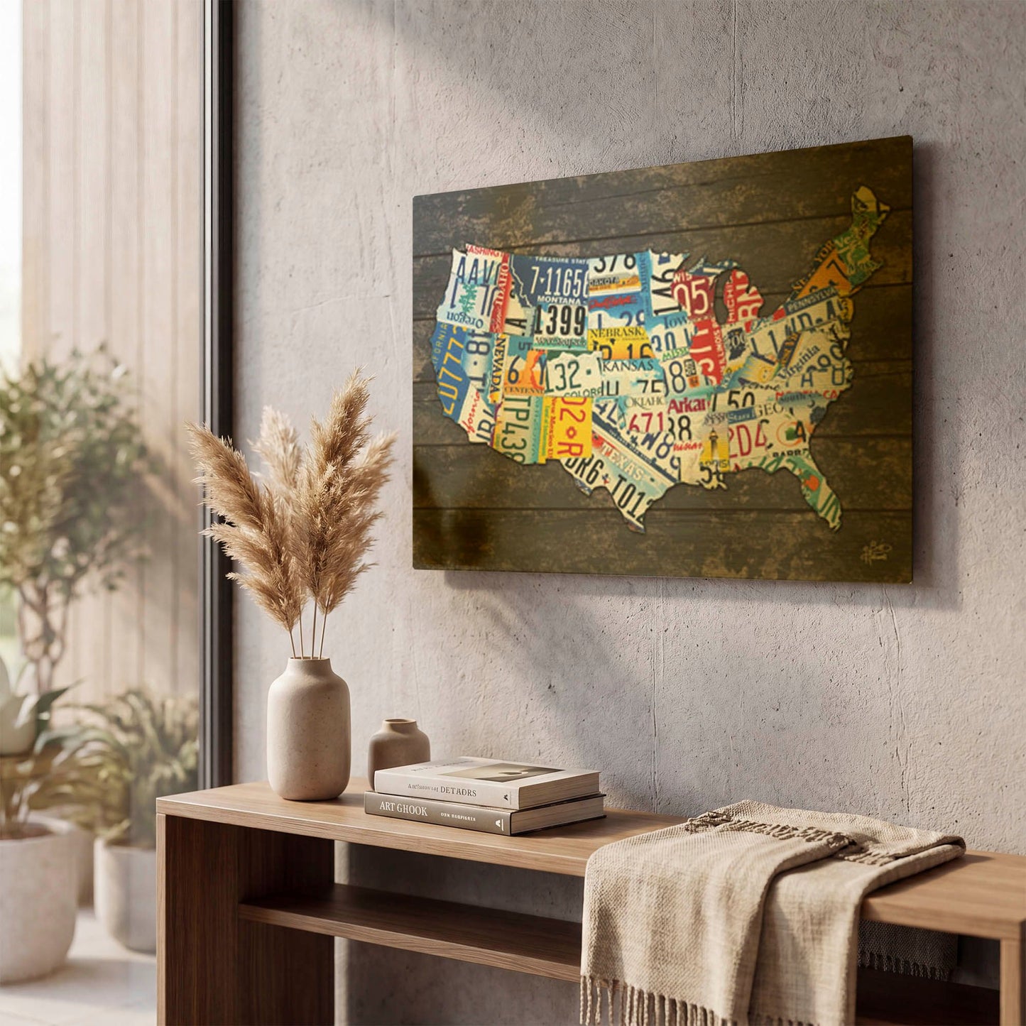 'USA License Plate Map' By Britt Hallowell Gold Metal Wall Art