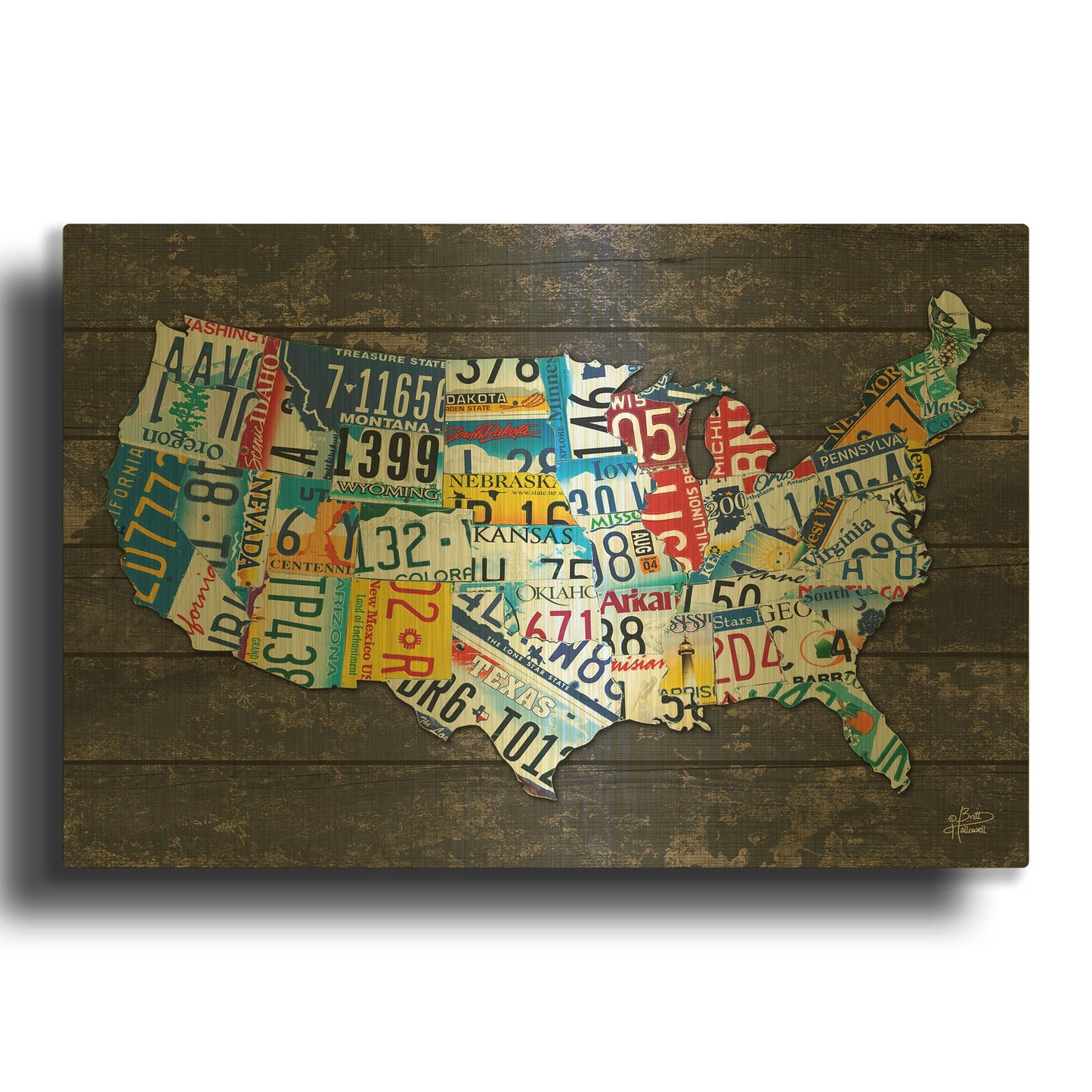 'USA License Plate Map' By Britt Hallowell Gold Metal Wall Art