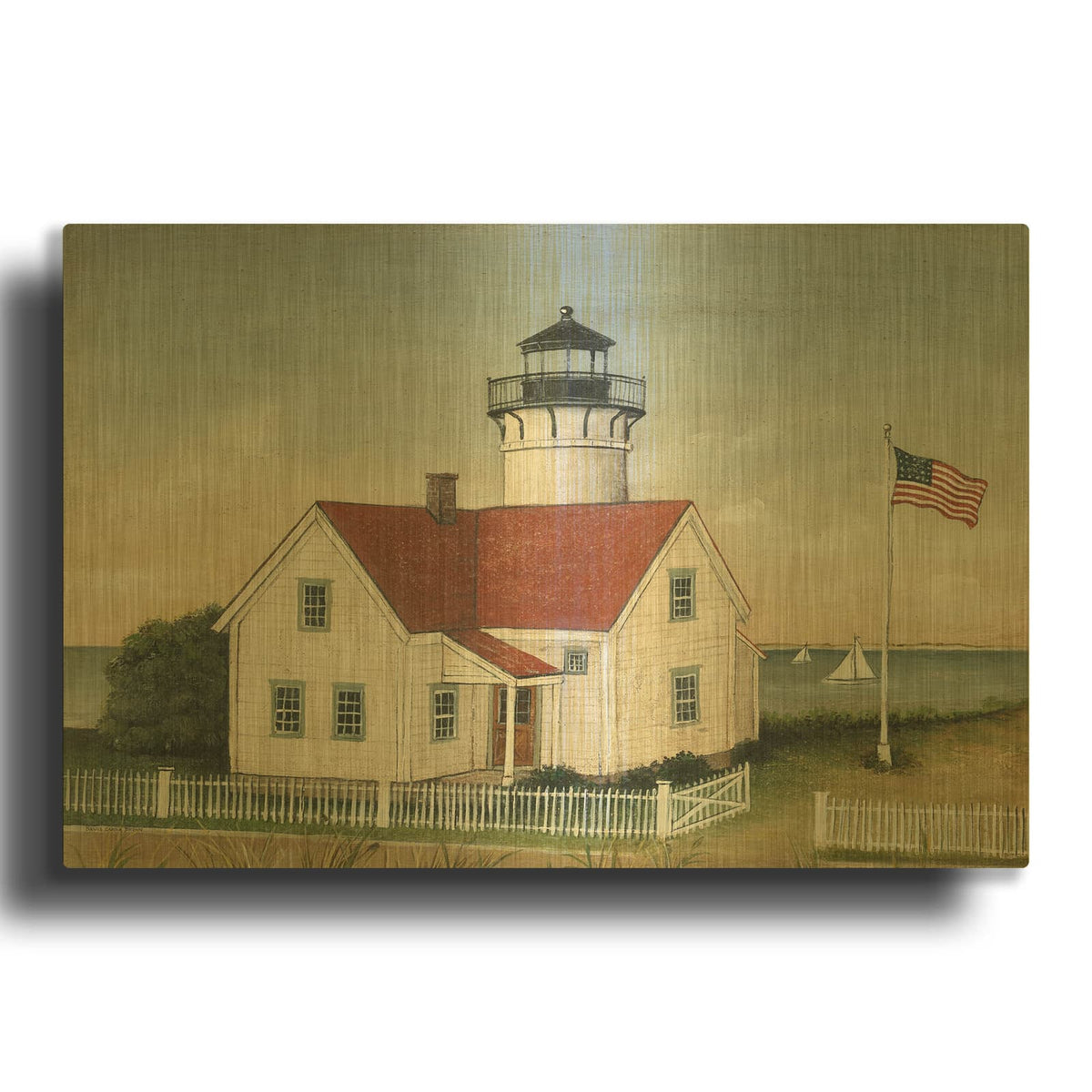 'Lighthouse Keepers Home' By David Carter Brown Gold Metal Wall Art