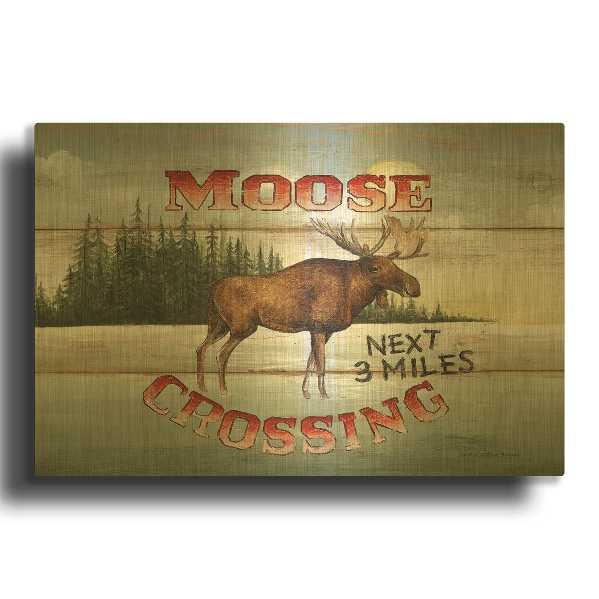 'Moose Crossing V2' By David Carter Brown Gold Metal Wall Art