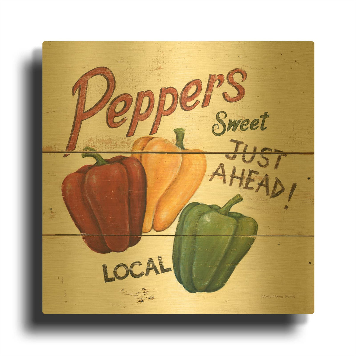 'Sweet Peppers' By David Carter Brown Gold Metal Wall Art