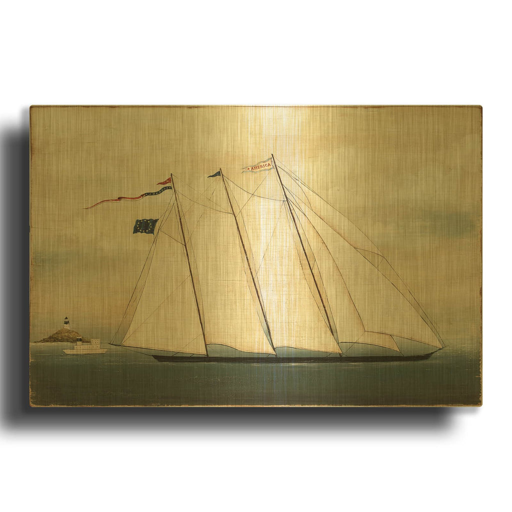 'Tall Ship 1' By David Carter Brown Gold Metal Wall Art