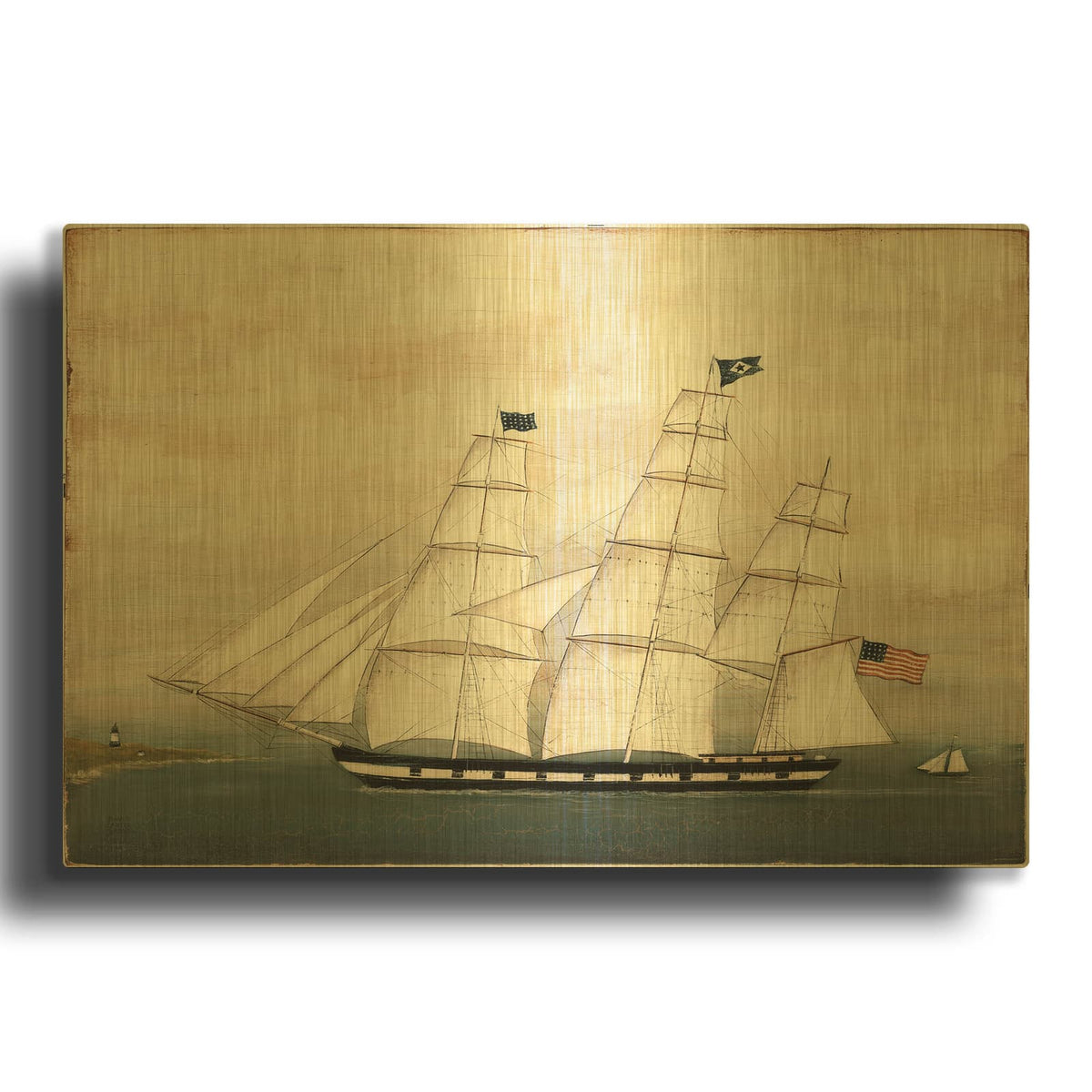 'Tall Ship 2' By David Carter Brown Gold Metal Wall Art