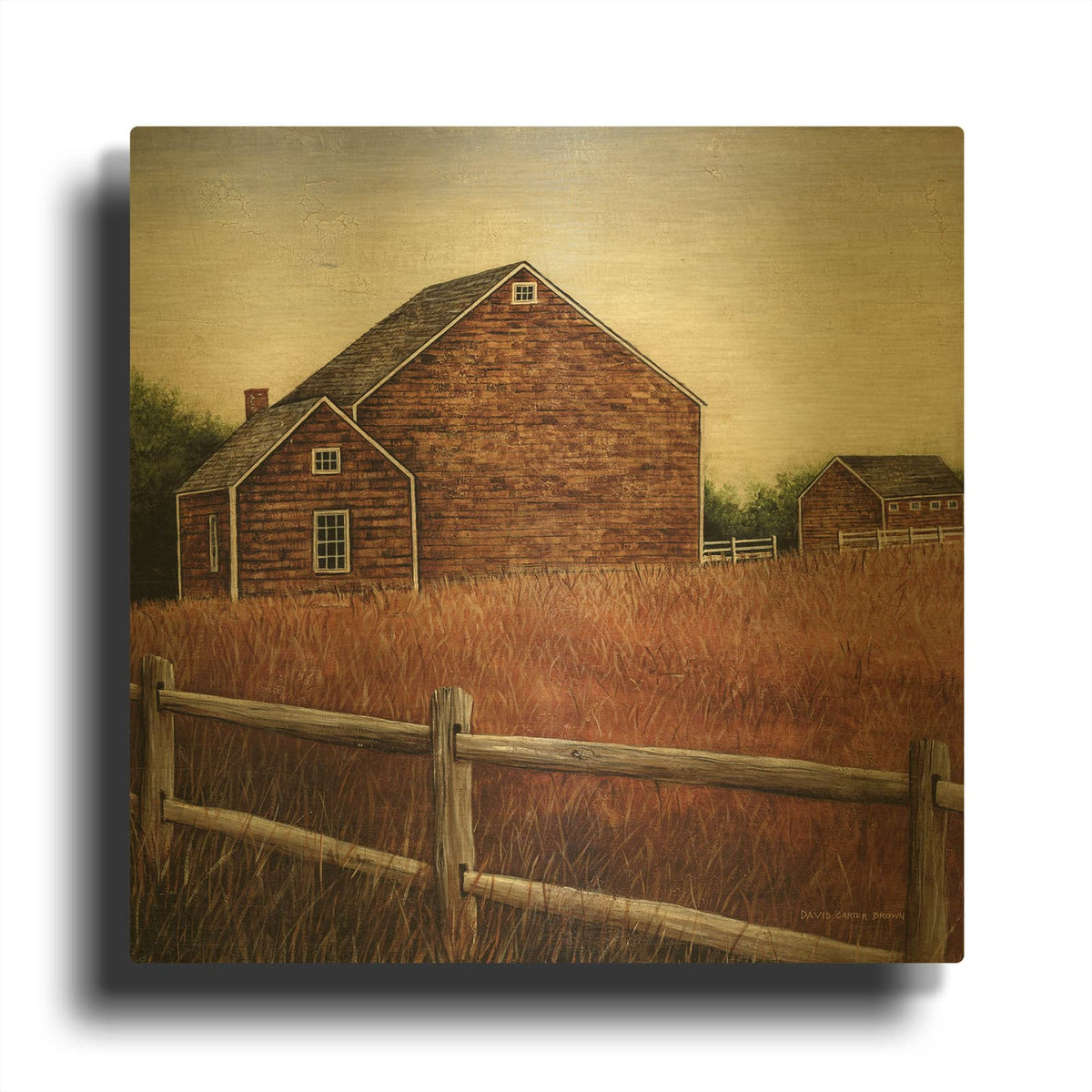 'Weathered Barns' By David Carter Brown Gold Metal Wall Art