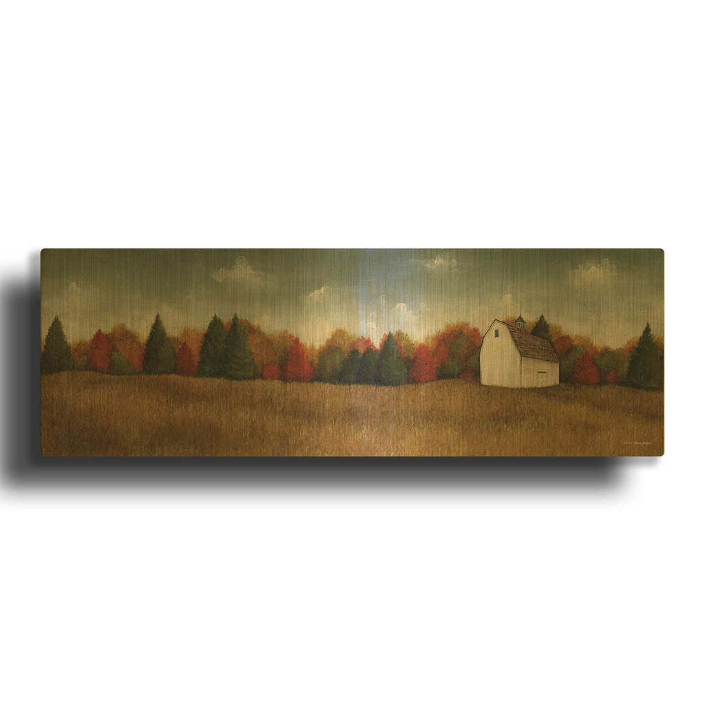 'White Barn In Field' By David Carter Brown Gold Metal Wall Art