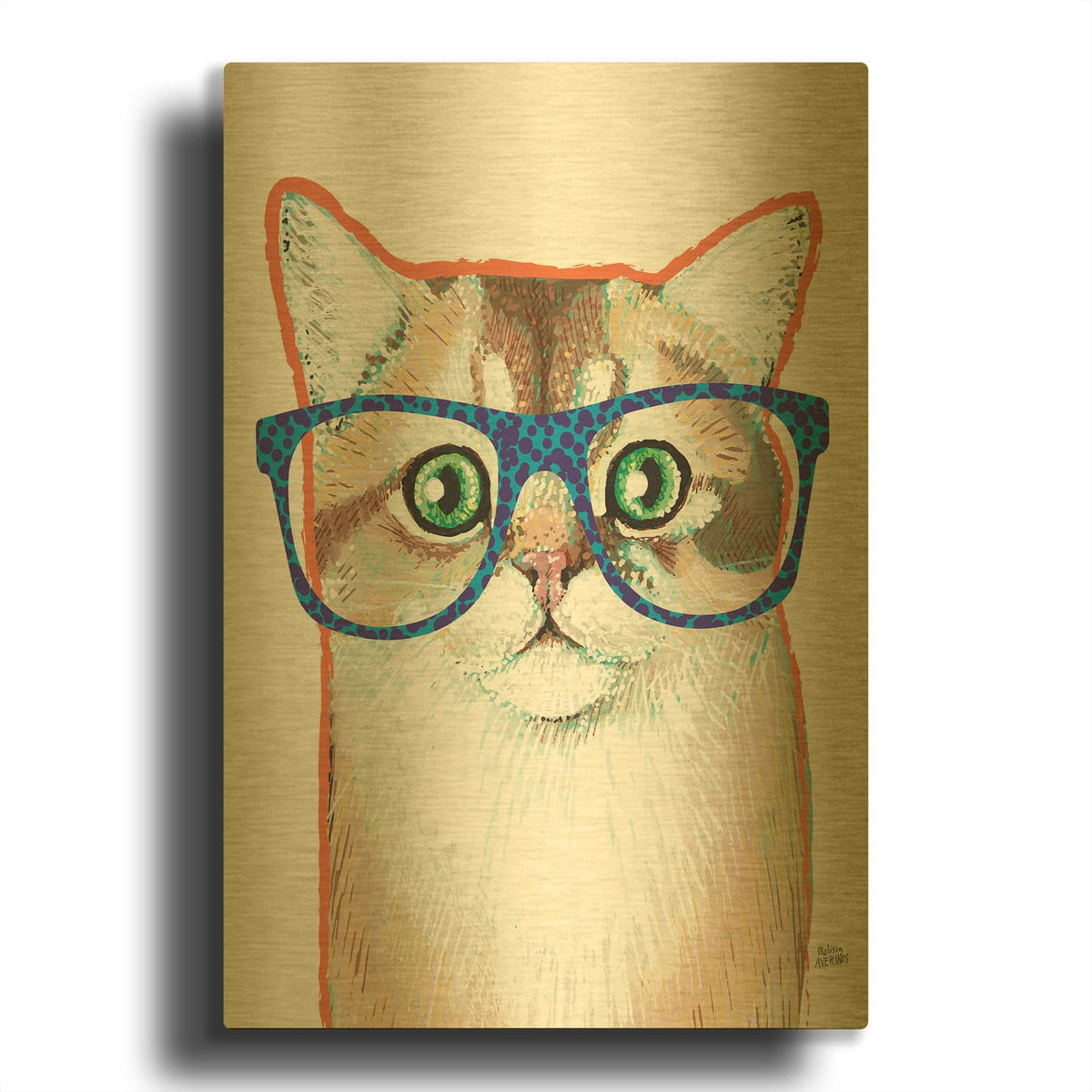 'Bespectacled Pet 2' By Melissa Averinos Gold Metal Wall Art