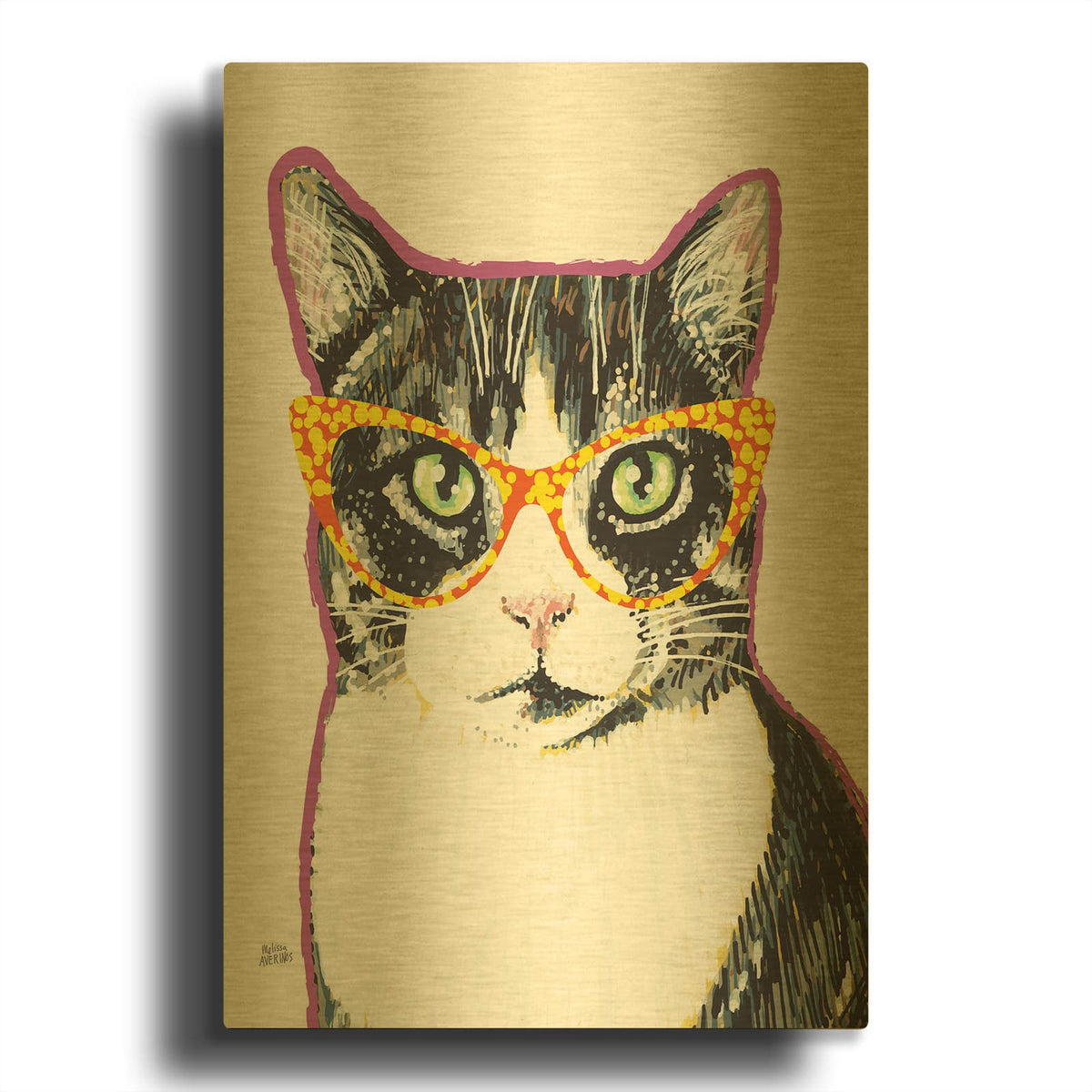 'Bespectacled Pet 3' By Melissa Averinos Gold Metal Wall Art