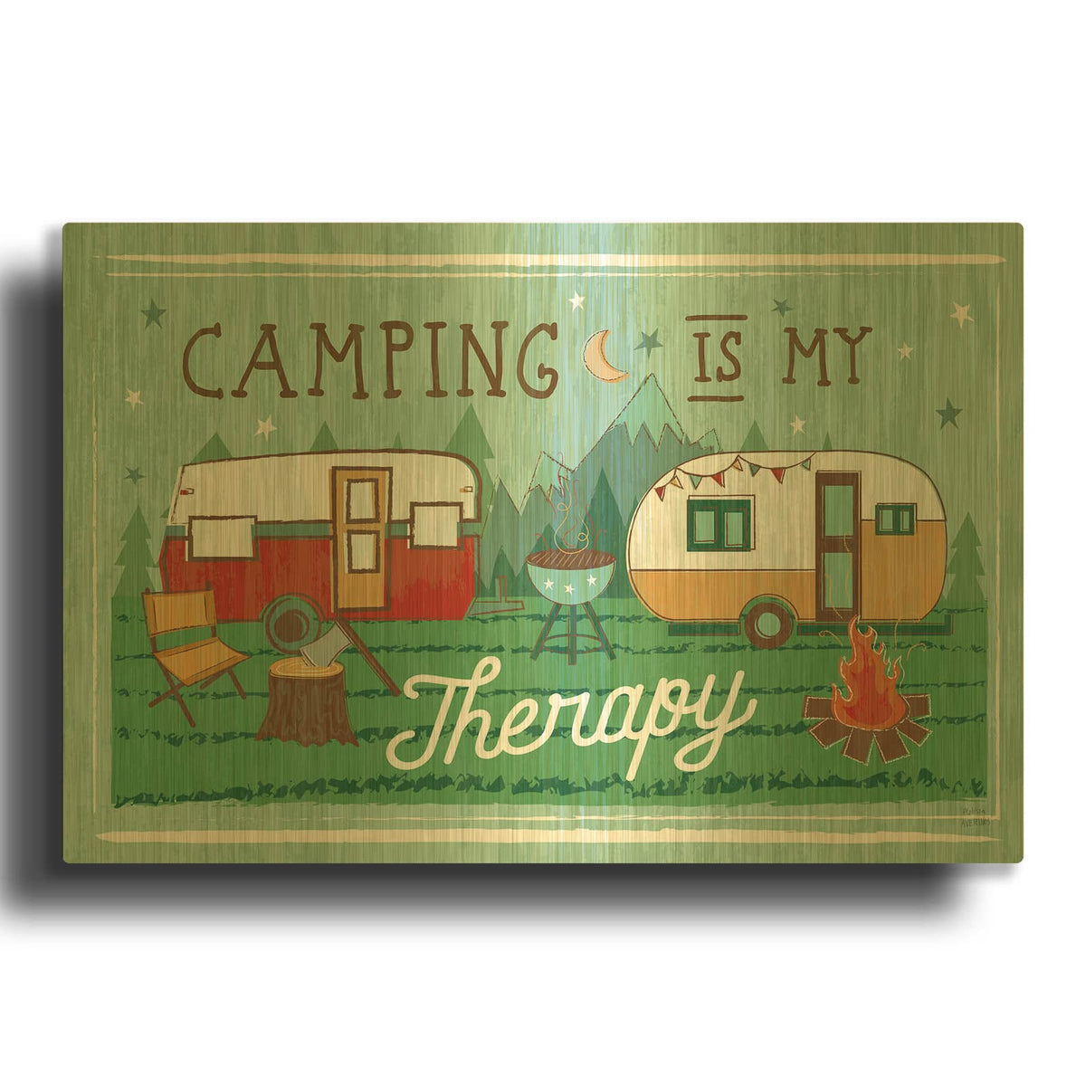 'Comfy Camping 8' By Melissa Averinos Gold Metal Wall Art