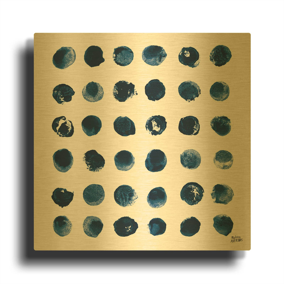 'Markmaking Blue Sq 1' By Melissa Averinos Gold Metal Wall Art