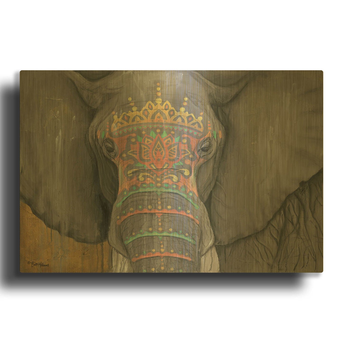 'Tattooed Elephant' By Britt Hallowell Gold Metal Wall Art