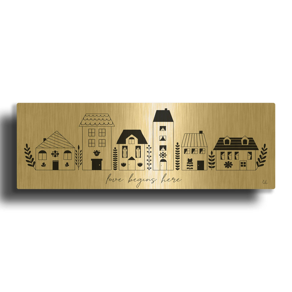 'Little Houses 1' By Sarah Adams Gold Metal Wall Art